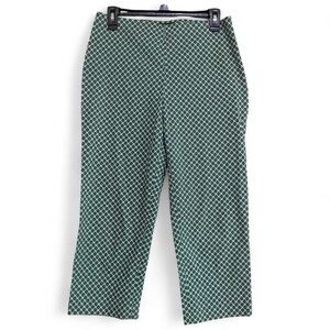 Talbots Women's Dark Green Side Zip Geometric Design Capri Pants Size Mp